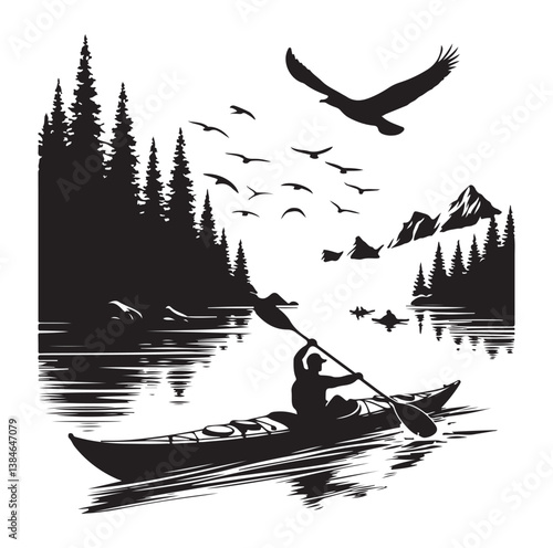 kayak icon silhouette vector illustration on a white background. 