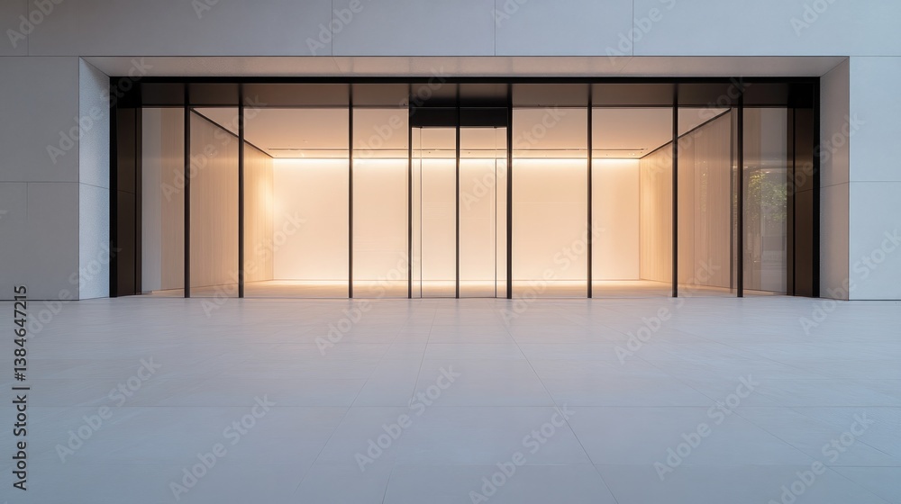 Obraz premium serene and minimalistic image showcasing entrance of modern shopping mall employing clean lines and uncluttered aesthetic