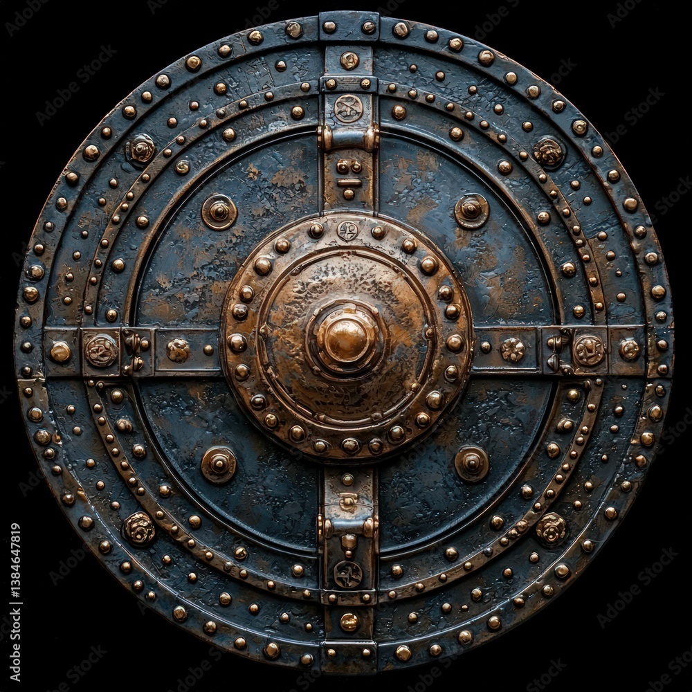 Fototapeta premium Ornate metal shield textured with rivets