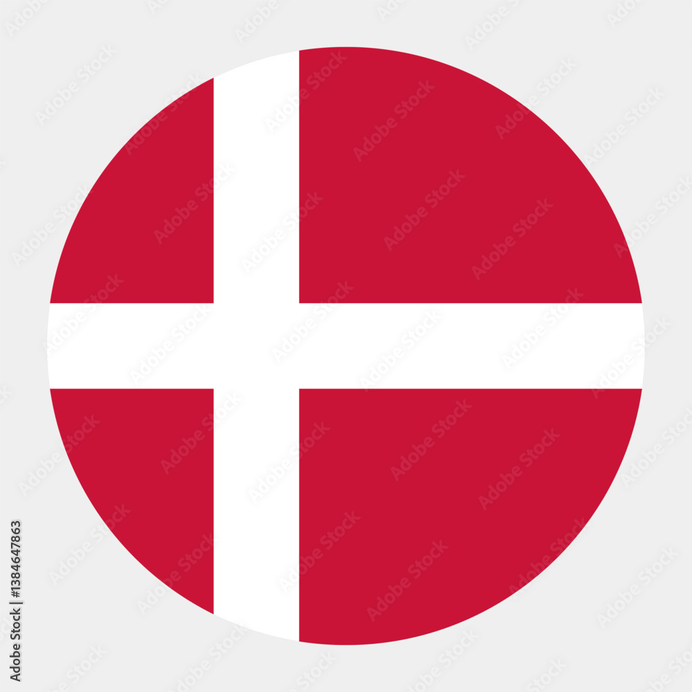 The flag of Denmark. Flag icon. Standard color. Round flag. Computer illustration. Digital illustration. Vector illustration. The flag of Denmark. Flag icon. Standard color. Round flag. Computer illustration. Digital illustration. Vector illustration.