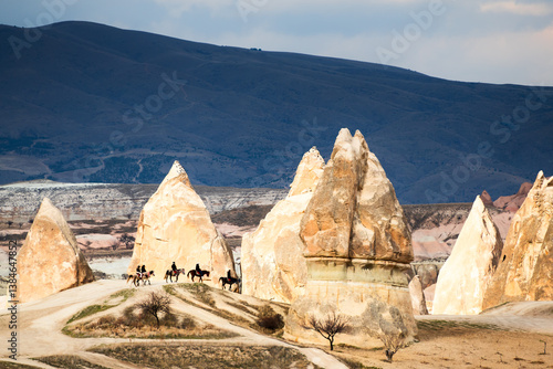 Obraz na płótnie Old cave houses and rock formations near Goreme village, Cappadocia, Turkey w salonie