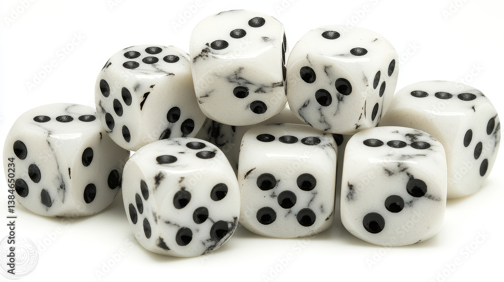 Dice, casino game cubes, 3D die white and black isolated realistic vector. Dice or craps for poker gambling and lucky chance and backgammon game, dice in random rolling throw Dice, casino game cubes, 3D die white and black isolated realistic vector. Dice or craps for poker gambling and lucky chance and backgammon game, dice in random rolling throw