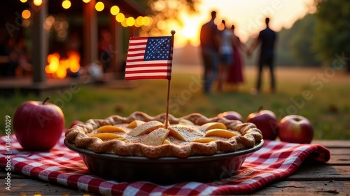 Patriot day celebration with american flag and apple pie