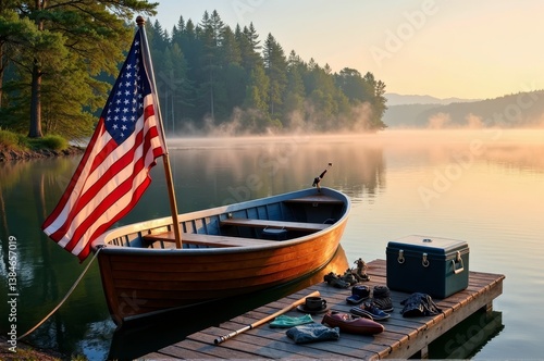American flag on boat for patriot day celebration
