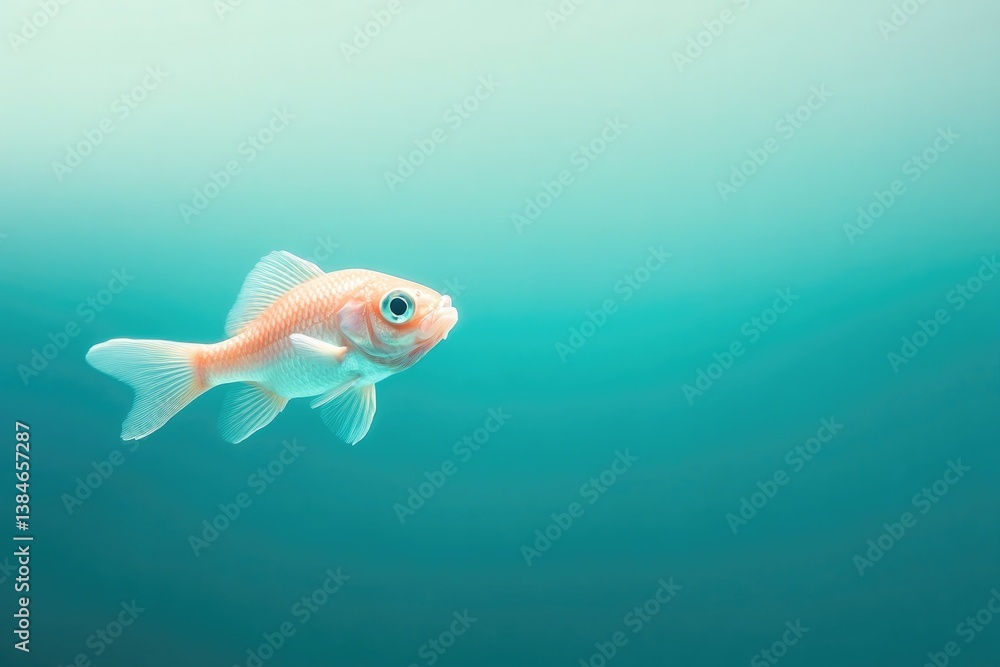Naklejka premium single fish elegantly suspended in crystal-clear water showcasing its vibrant scales with ample surrounding copy space