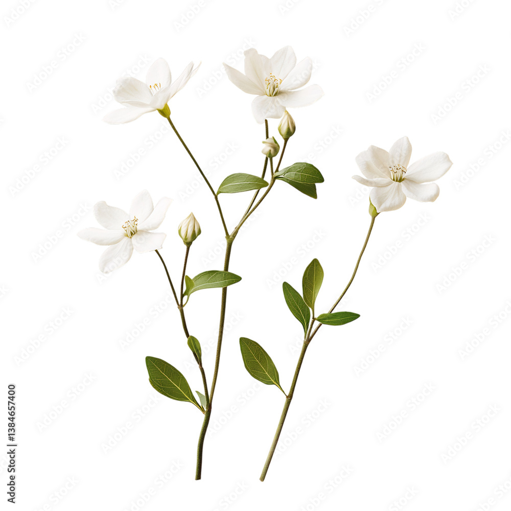 Jasmine Flower with Slender Petals Isolated on Transparent Background Jasmine Flower with Slender Petals Isolated on Transparent Background
