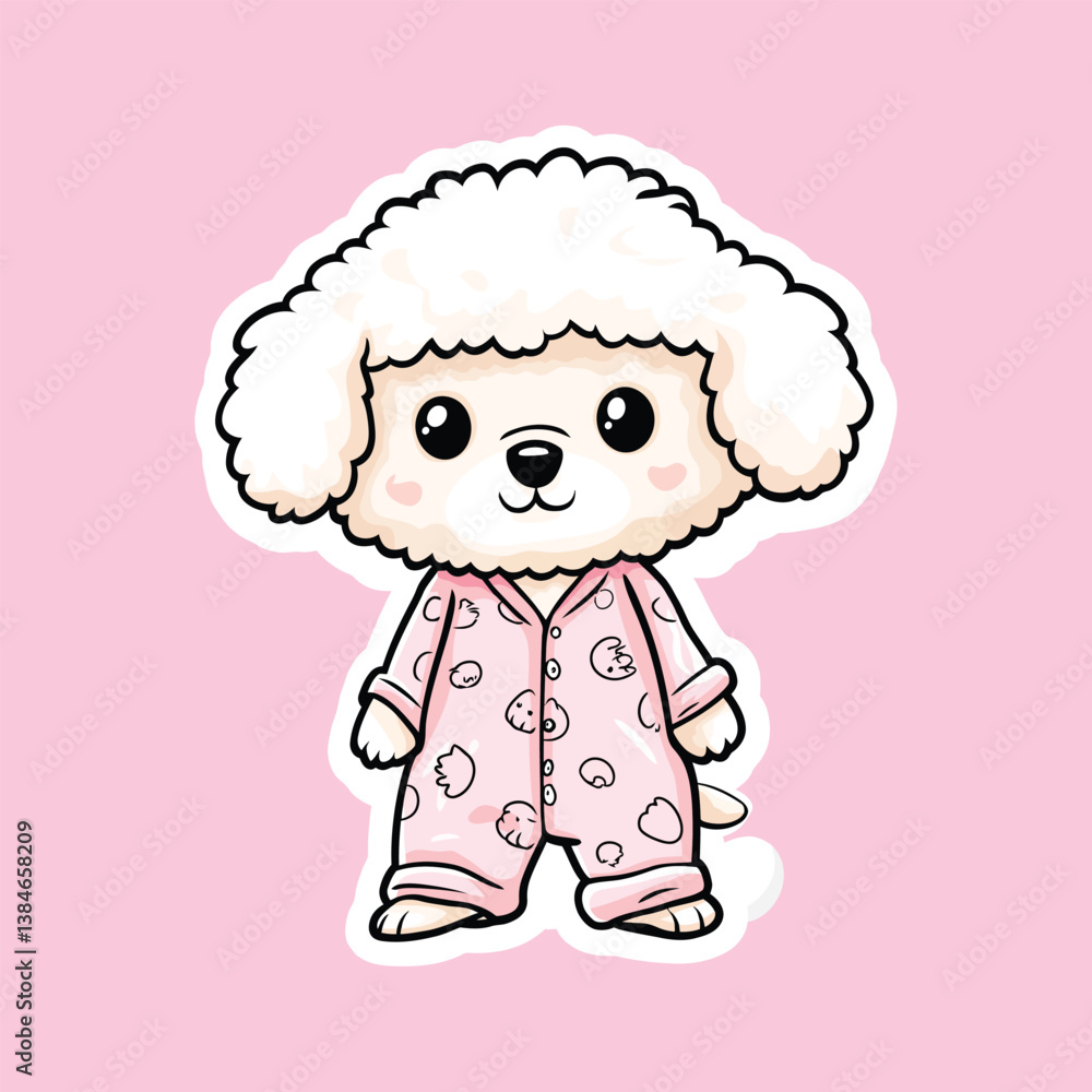 Cute Cartoon Poodle Puppy in Pink Pajamas Cute Cartoon Poodle Puppy in Pink Pajamas