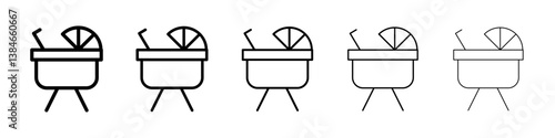 Baby carriage icons vectors set in different stroke lines
