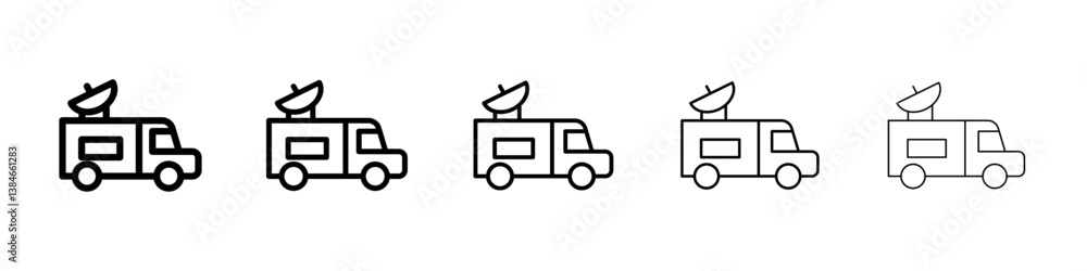 Broadcast van icons vectors set in different stroke lines Broadcast van icons vectors set in different stroke lines