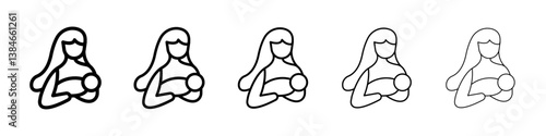 Breastfeeding icons vectors set in different stroke lines