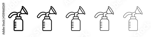 Breast pump icons vectors set in different stroke lines