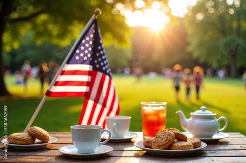 Patriot day picnic with american flag