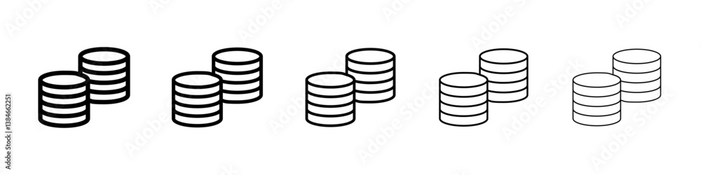 Coins stack icons vectors set in different stroke lines Coins stack icons vectors set in different stroke lines