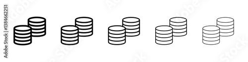 Coins stack icons vectors set in different stroke lines