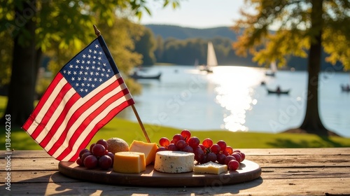 Patriot day picnic with american flag