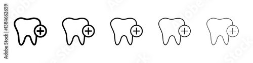 Dental care icons vectors set in different stroke lines