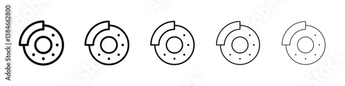 Disk brake icons vectors set in different stroke lines