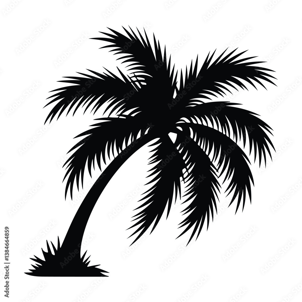 Black simple, minimalist Coconut Tree silhouette design isolated white background Black simple, minimalist Coconut Tree silhouette design isolated white background