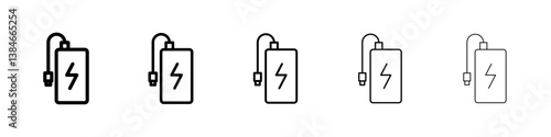 Power bank icons vectors set in different stroke lines