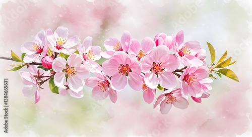 Pink Flowering Branch, Hand-Painted Sakura, Almond, and Apple Blossoms