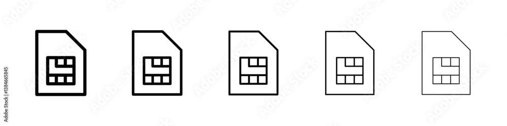 Sim card icons vectors set in different stroke lines Sim card icons vectors set in different stroke lines
