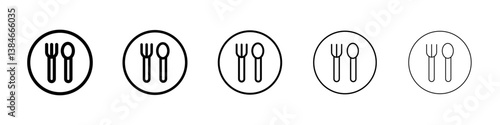 Spoon and fork icons vectors set in different stroke lines
