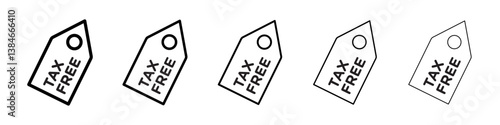 Tax free icons vectors set in different stroke lines