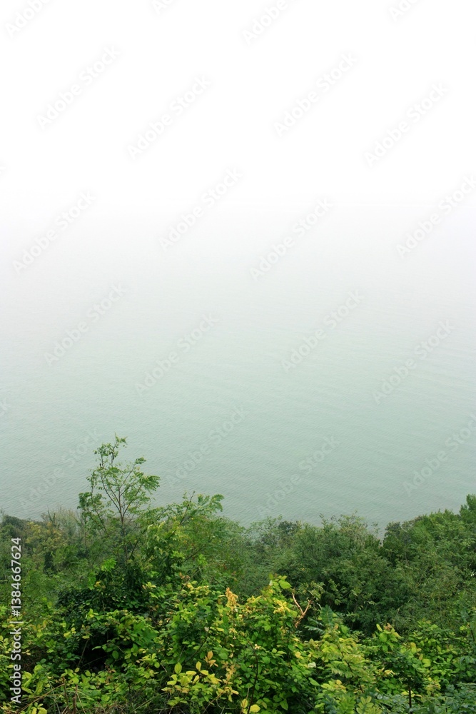landscape in a foggy day, closeup of photo, China