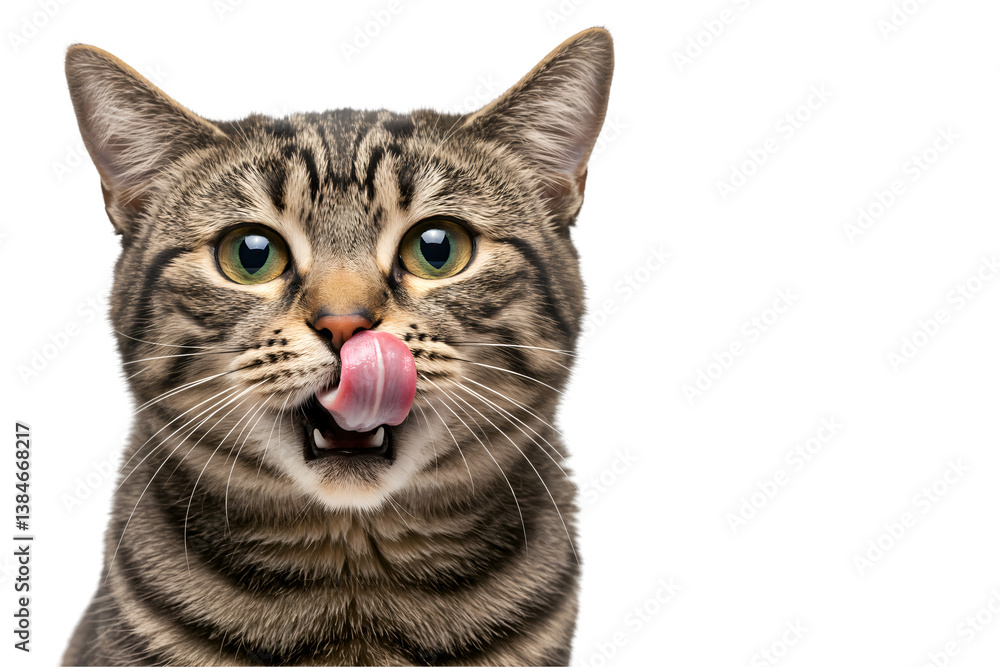 American Shorthair cat licking lips with copyspace American Shorthair cat licking lips with copyspace