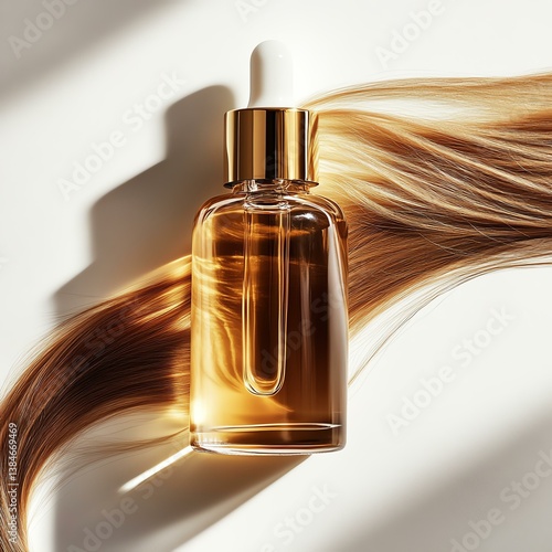 Elegant hair oil dropper with flowing hair.