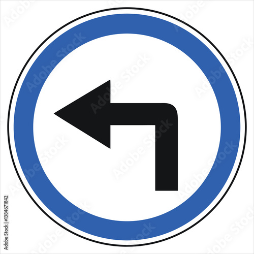 Professional Vector Left Turn Only Traffic Sign with Bold Arrow for Maps and Driver Education

