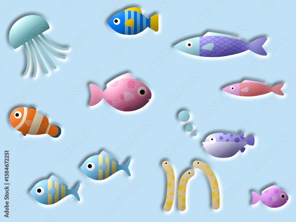 Naklejka premium プクプク海の生き物のシームレスパターン E-1