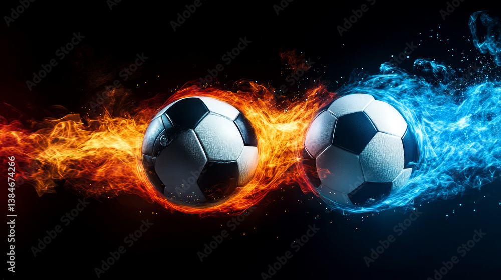 Naklejka premium Flying soccer balls set with motion trails for sports emblem and logo design