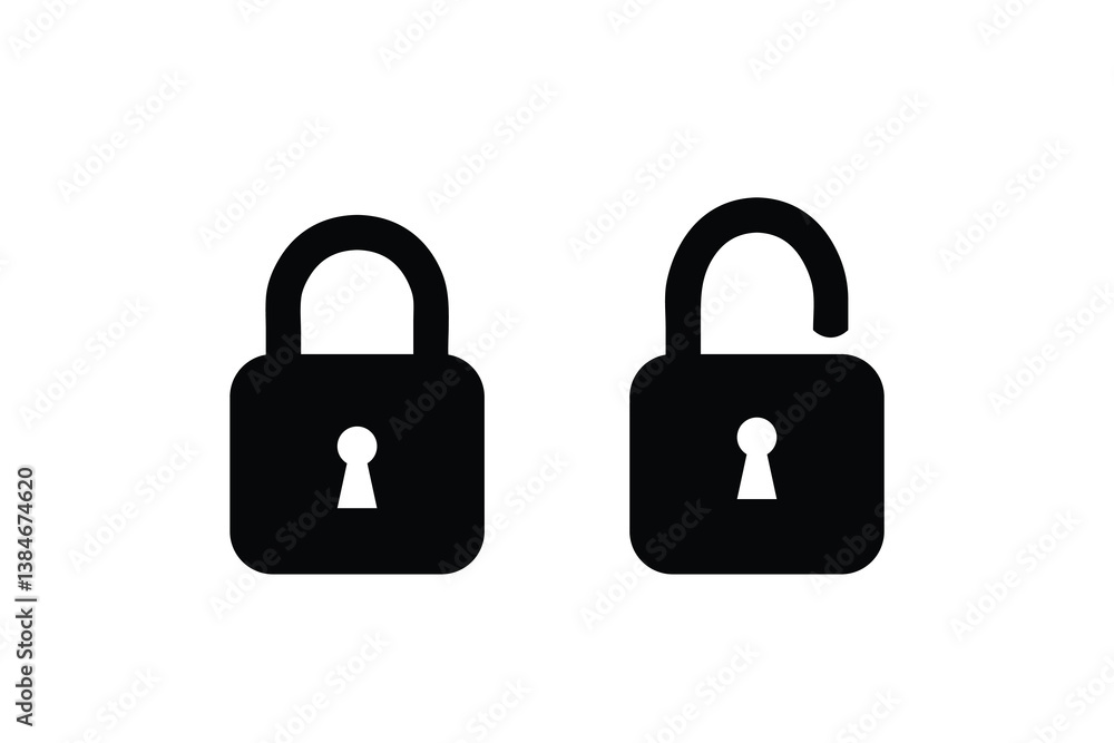 Locked and unlocked padlock icon vector illustration isolated on white background. Locked and unlocked padlock icon vector illustration isolated on white background.