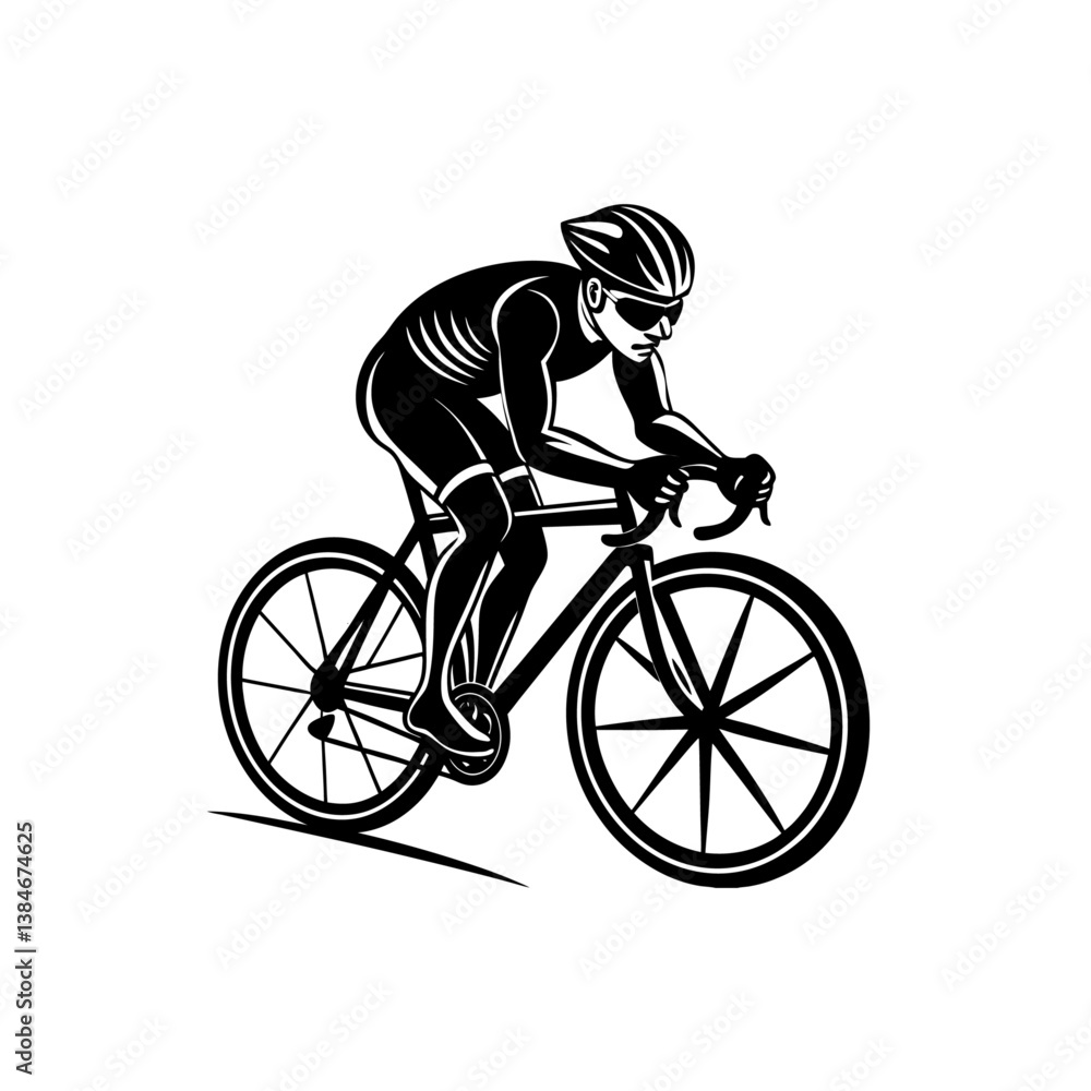 Naklejka premium Cyclist Silhouette on Road Bike Vector Illustration