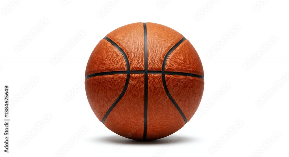Classic orange basketball casting a soft shadow on a pristine white background Classic orange basketball casting a soft shadow on a pristine white background