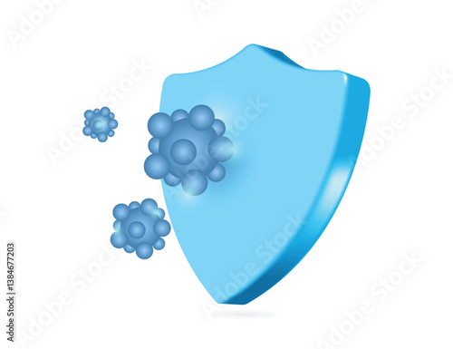 blue shield acts to protect and prevent germs, viruses or bacteria from harming living things, vector 3d illustration isolated on white background for medical advertising, vector minimal style