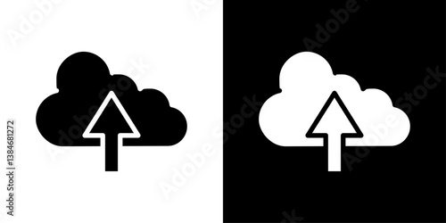 Cloud upload icons vector set in solid flat style