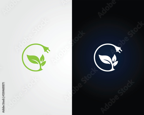 Green energy with leaf and plug logo design concept modern vector template.