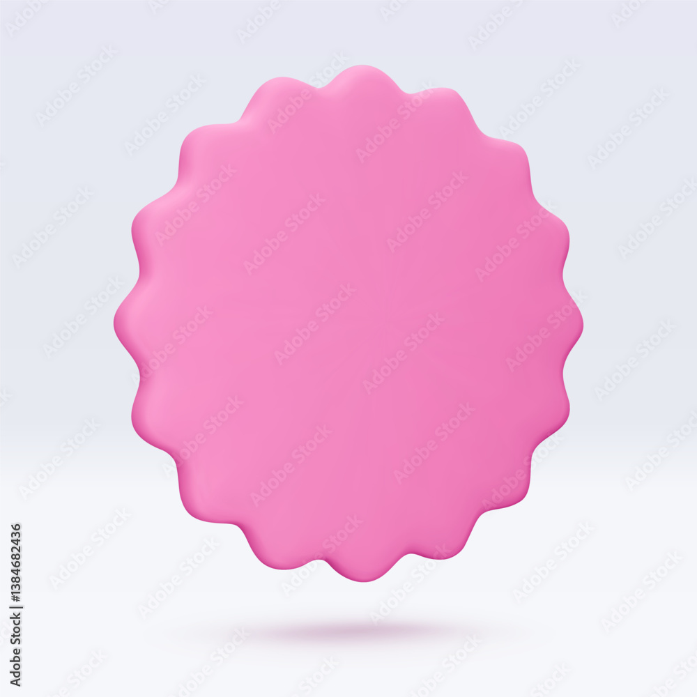 Pink sticker, badge mockup. Blank labels of circle shapes with wavy edge. Vector illustration isolated on white. Copy space. Stickers or patches for preview tags, labels, design, presentation, adv Pink sticker, badge mockup. Blank labels of circle shapes with wavy edge. Vector illustration isolated on white. Copy space. Stickers or patches for preview tags, labels, design, presentation, adv