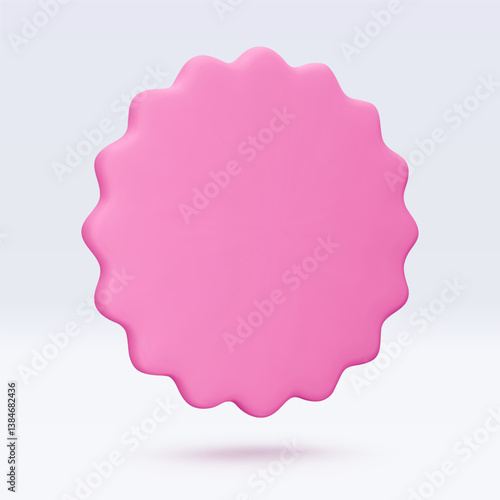 Pink sticker, badge mockup. Blank labels of circle shapes with wavy edge. Vector illustration isolated on white. Copy space. Stickers or patches for preview tags, labels, design, presentation, adv