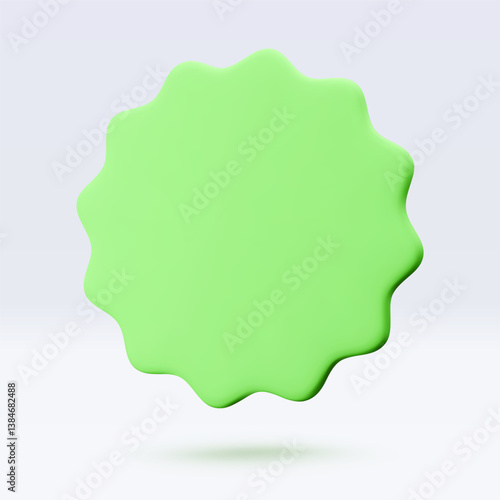 Green sticker, badge mockup. Blank labels of circle shapes with wavy edge. Vector illustration isolated on white. Copy space. Stickers or patches for preview tags, labels, design, presentation, adv