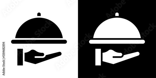 Hand holding tray icons vector set in solid flat style