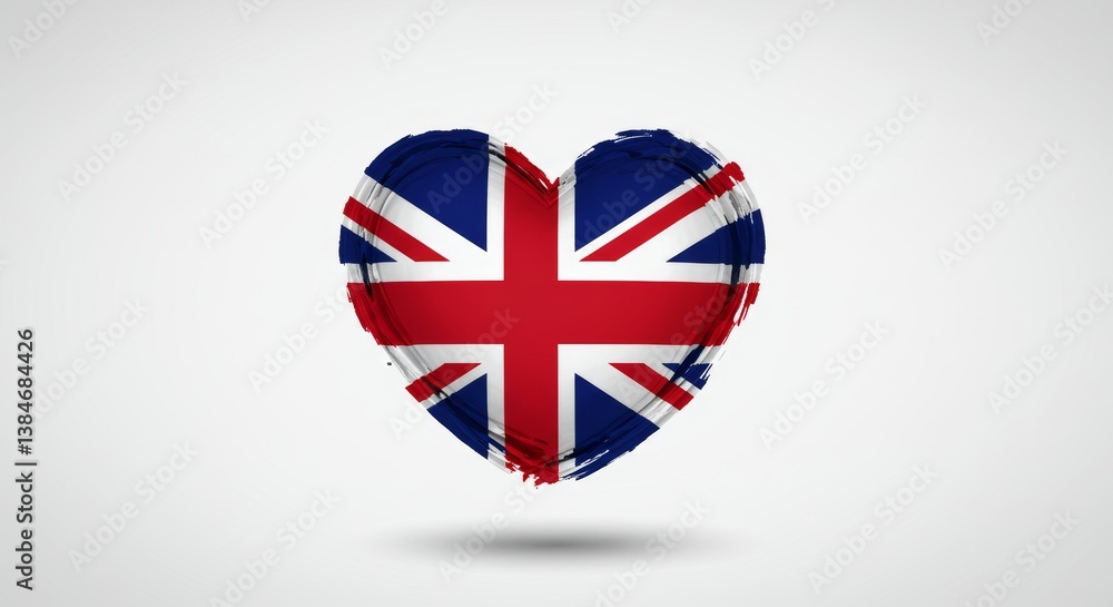 Fototapeta premium Stylized heart featuring the Union Jack flag with brushstroke-style outline