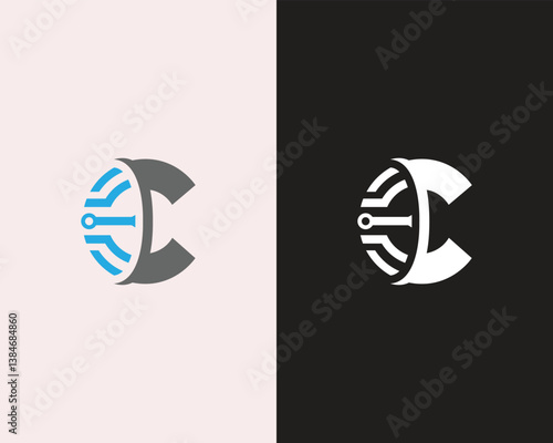 Tech Letter C and Circuit Abstract Initial Logo Design Elegant Vector Template..
