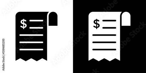 Receipt icons vector set in solid flat style