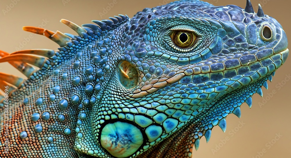 Obraz premium Close Up Portrait of Exotic Iguana with Blue Skin and Scales