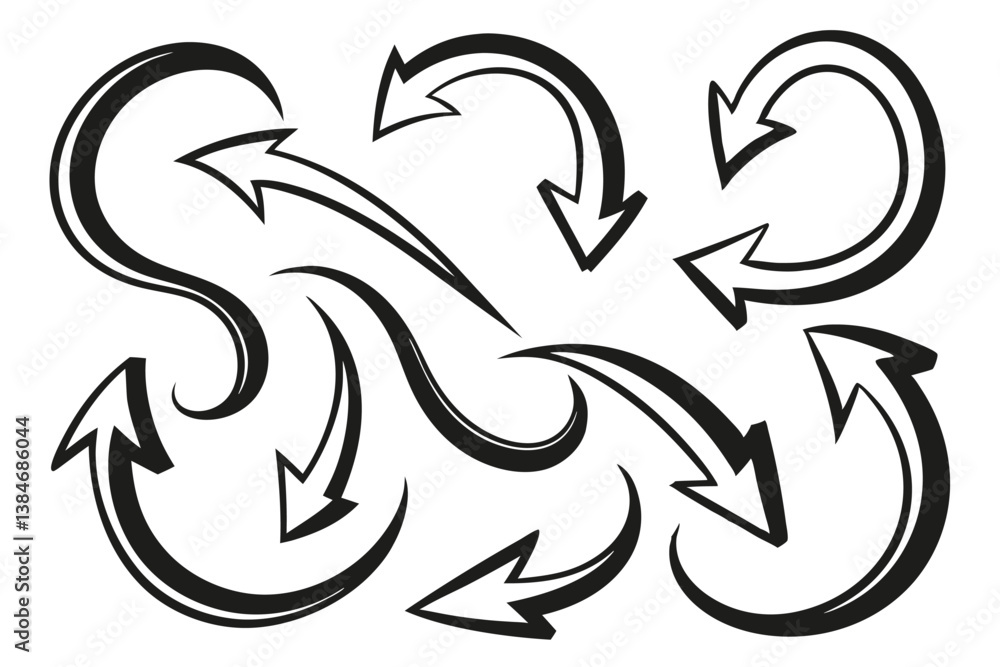 Arrow Collection with Stroke Effect in Black and White on a Transparent Background Arrow Collection with Stroke Effect in Black and White on a Transparent Background