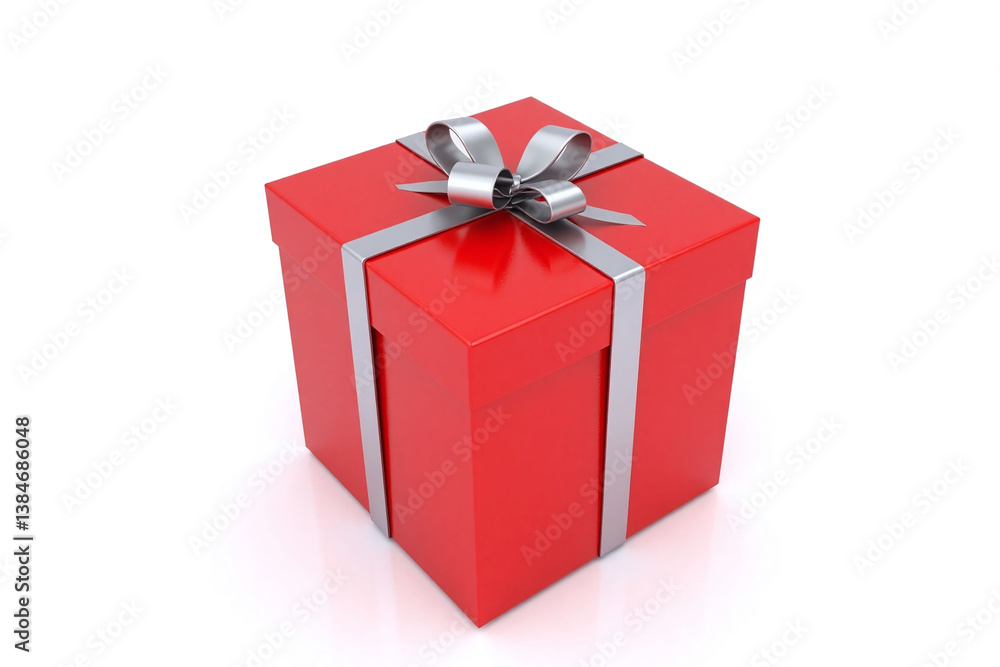 red gift box with a silver ribbon and bow red gift box with a silver ribbon and bow