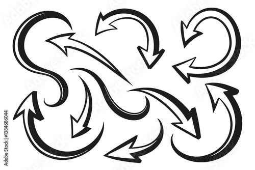 Arrow Collection with Stroke Effect in Black and White on a Transparent Background